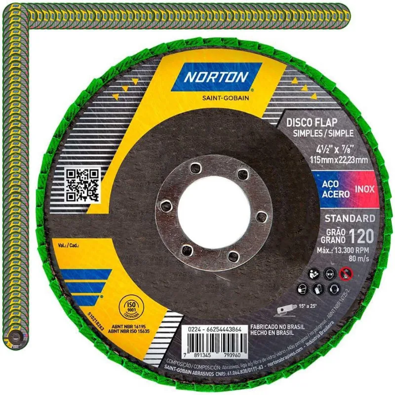 Disco Flap 4.1/2 pol Grão 120 Standard Com 100 Unidades norton