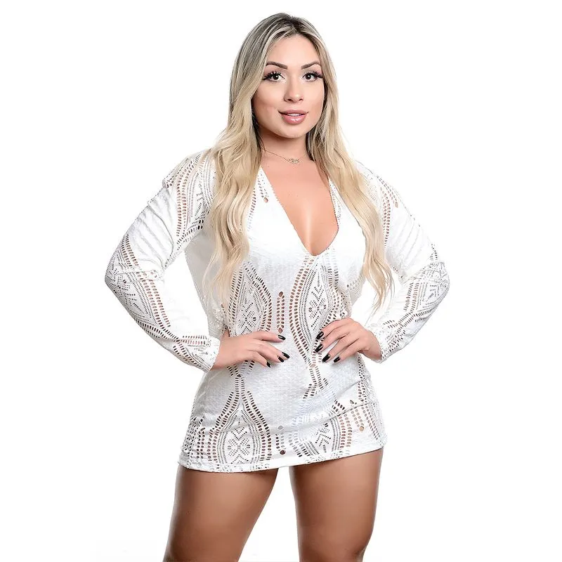 Saída de Praia Longa com Tecido Bordado Hot Love Saída de Praia Longa Aberta com Tecido Bordado Hot Love