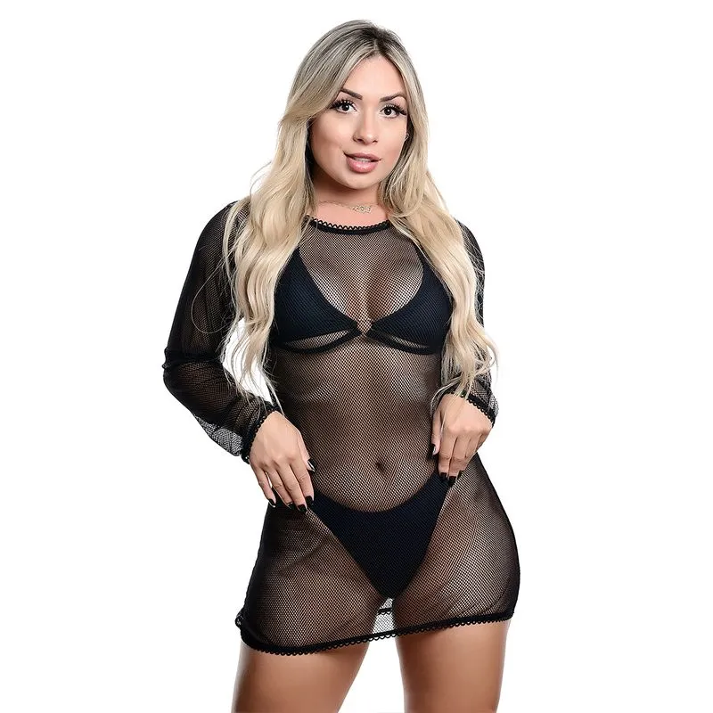 Saída de Praia Manga Longa Fechada Hot Love