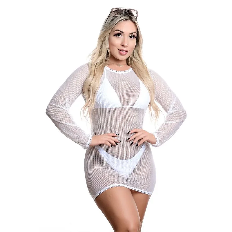 Saída de Praia Manga Longa Fechada Hot Love