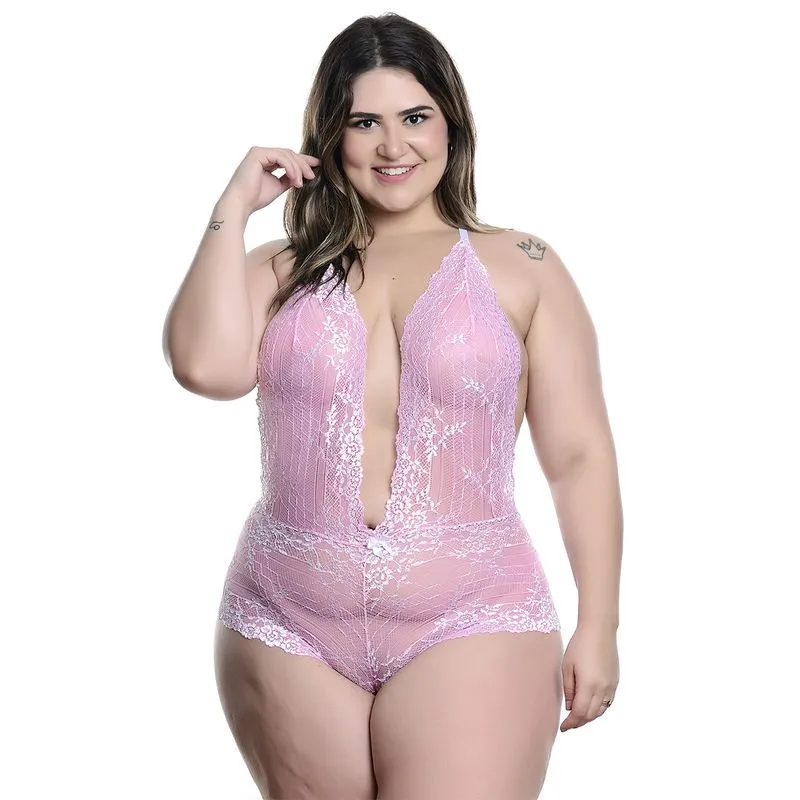 Body Invertido Renda Bicolor Plus Size Hot
