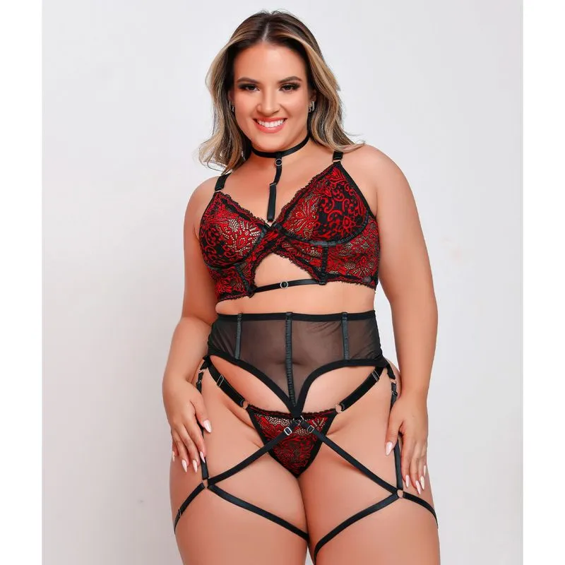Cropped sem Bojo Plus Size com Cinturita e Chocker Coleção Fetiche Dy Girl Crooped sem Bojo Plus Size com Cinturita e Chocker Coleção Fetiche Dy Girl