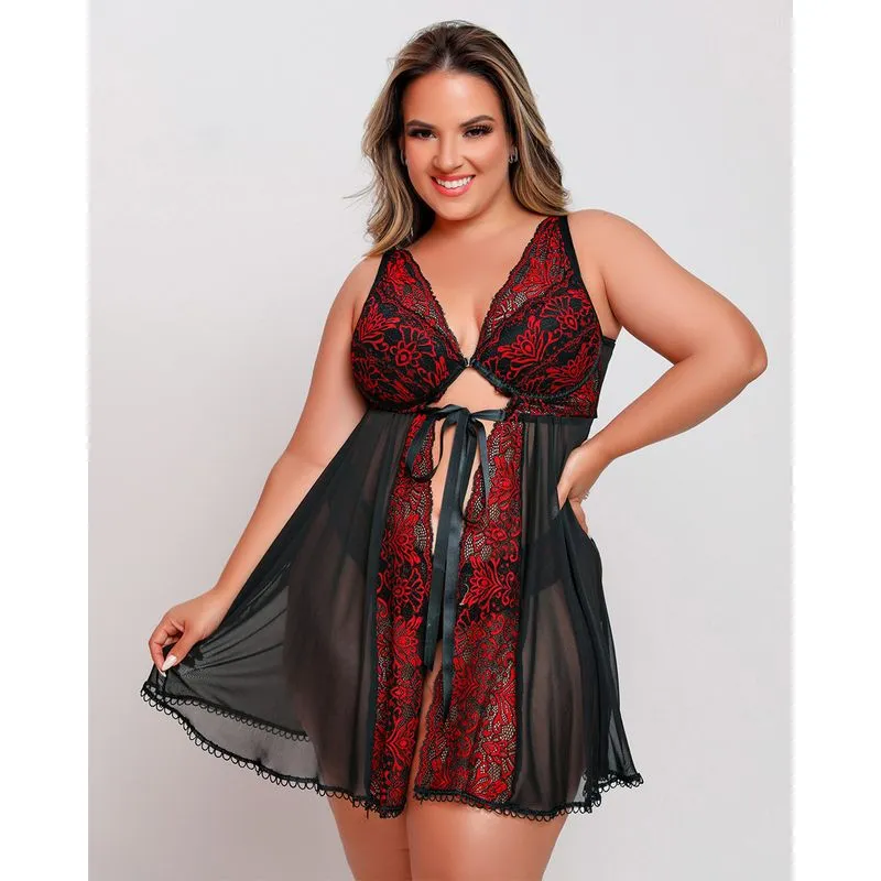 Camisola com Bojo com Calcinha Fio Duplo Plus Size Coleção Fetiche Dy Girl