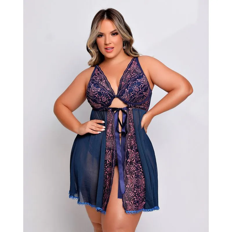Camisola com Bojo com Calcinha Fio Duplo Plus Size Coleção Fetiche Dy Girl