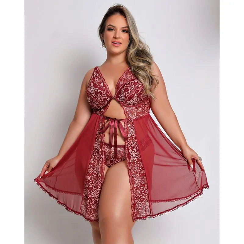 Camisola com Bojo com Calcinha Fio Duplo Plus Size Coleção Fetiche Dy Girl