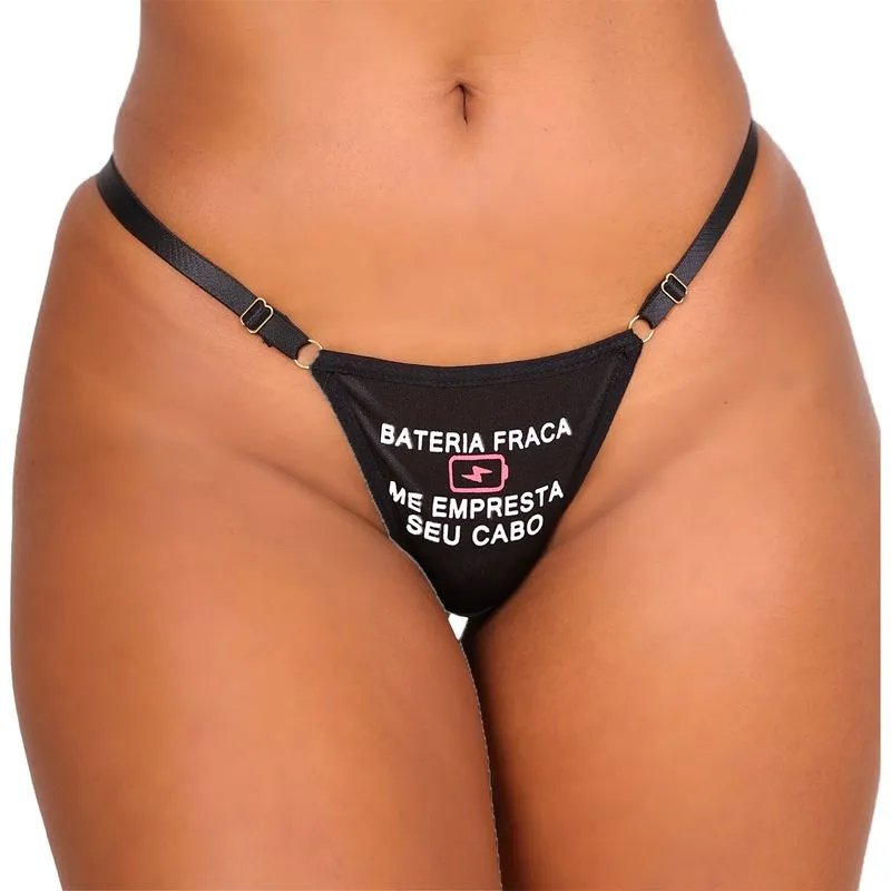 Calcinha Fetiche "Bateria Fraca Me Empresta Seu Cabo" com Chocker Tallyta Moda Apimentada