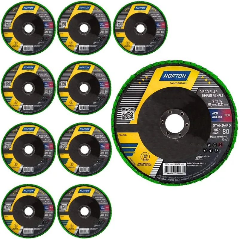 Discos Flap 7 pol Grão 80 Fibra com 10 Unidades R244 norton