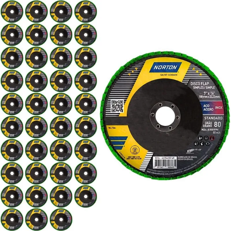 Discos Flap 7 pol Grão 80 Fibra com 40 Unidades R244 norton