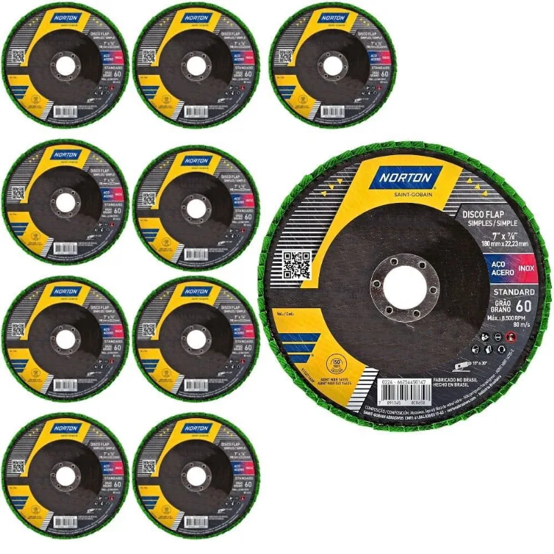 Discos Flap 7 pol Grão 60 Fibra com 10 Unidades R244 norton