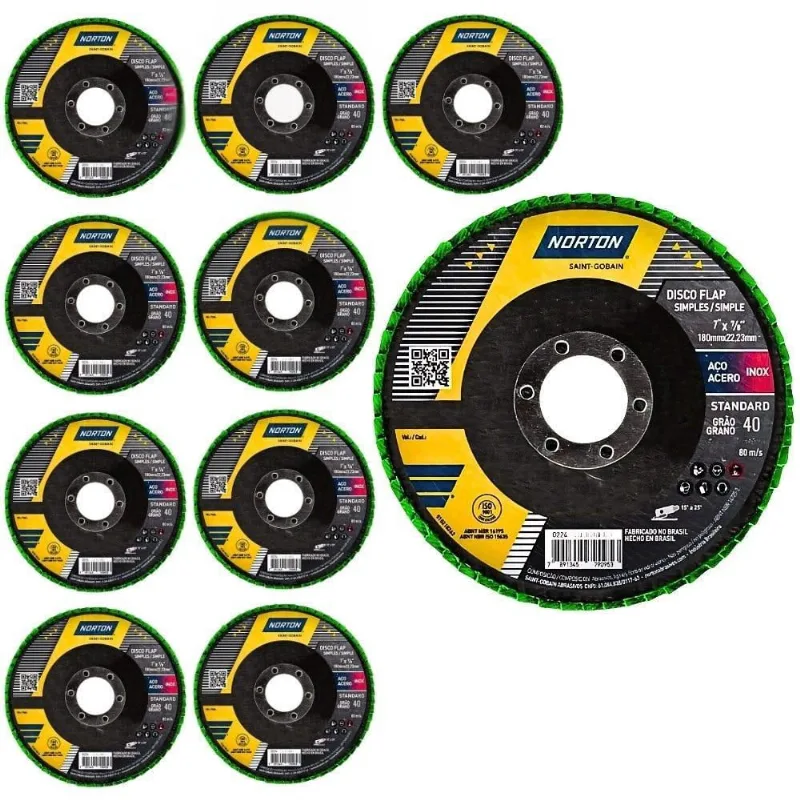 Discos Flap 7 pol Grão 40 Fibra com 10 Unidades R244 norton