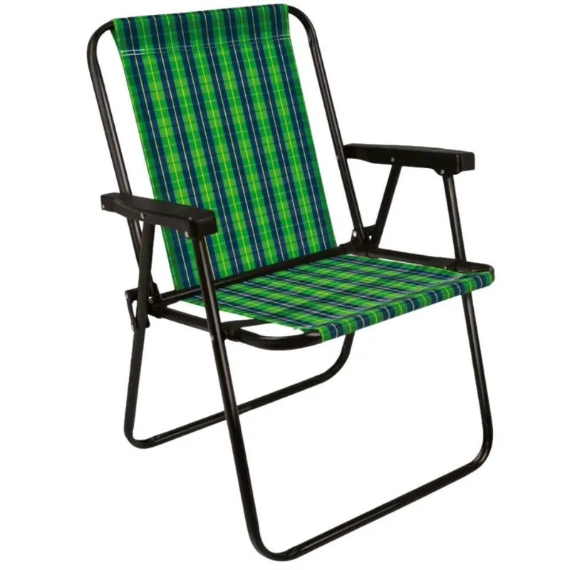 Cadeira de Praia Alta de Aço Pintado Xadrez Oliva 002053 bel