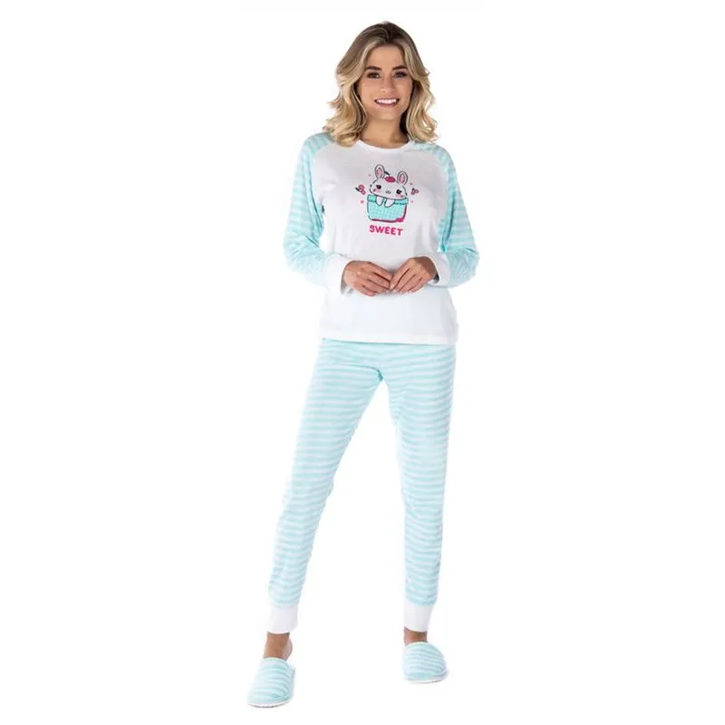 Pijama Plush Happy com Manga Longa e Calça Coleção Inverno Victory