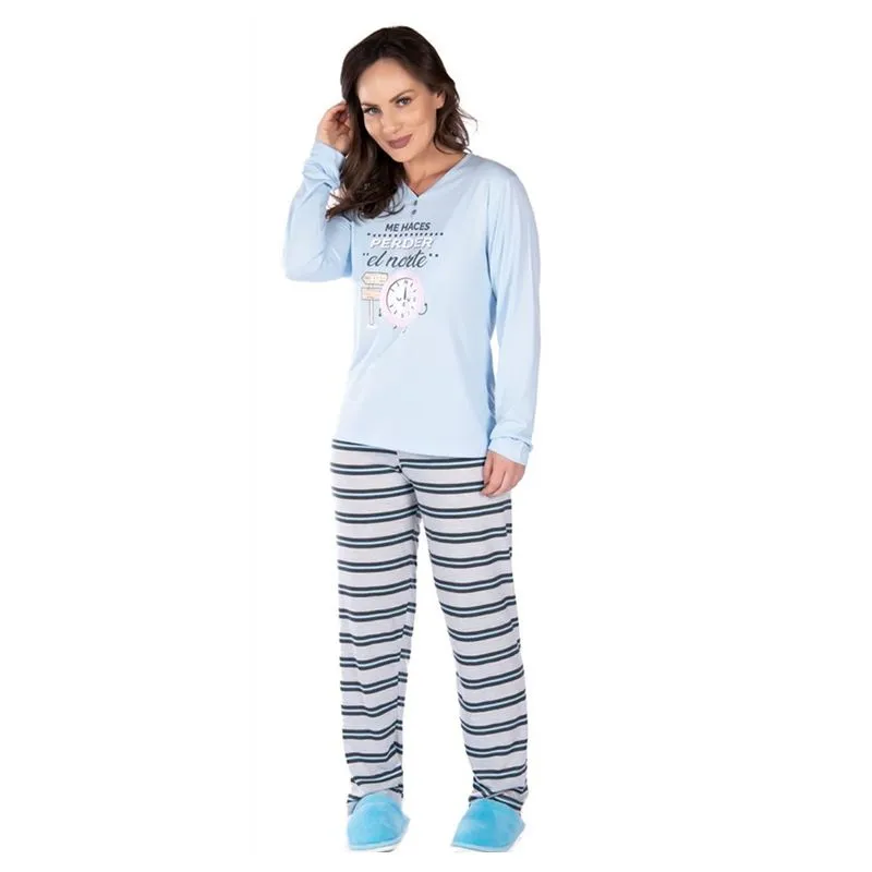 Pijama Confort Meia Malha Feminino com Manga Longa e Calça Coleção Inverno Victory