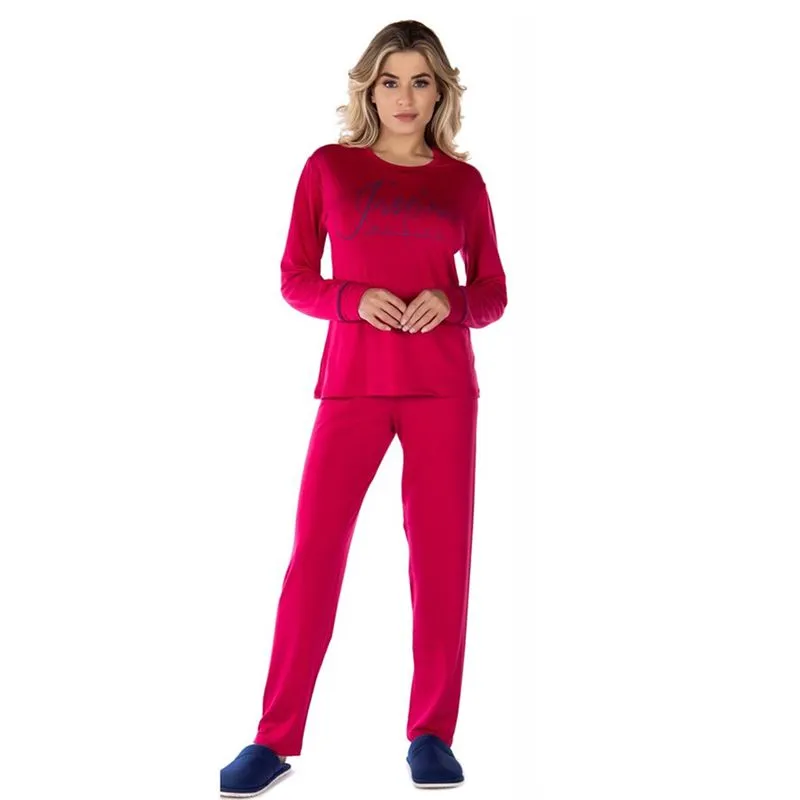 Pijama Casual Suede com Manga Longa e Calça Coleção Inverno Victory