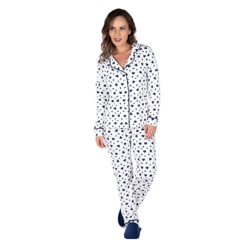 Pijama Americano Canelado Feminino com Manga Longa e Calça Coleção Inverno Victory