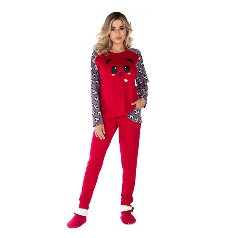 Pijama Sweet Canelado Feminino com Manga Longa e Calça Coleção Inverno Victory