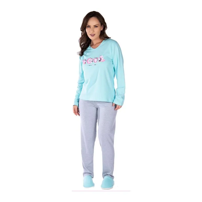 Pijama Tradicional Canelado Manga Longa e Calça Inverno Victory