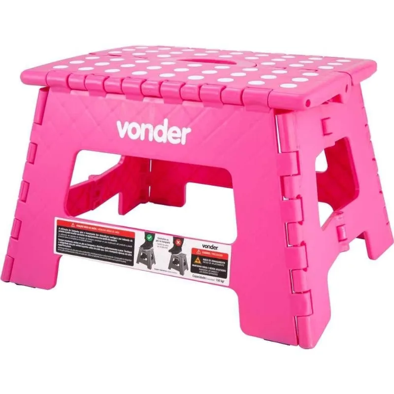 Banqueta Plástica Multiuso Dobrável 150KG 220mm Várias Cores VONDER Rosa