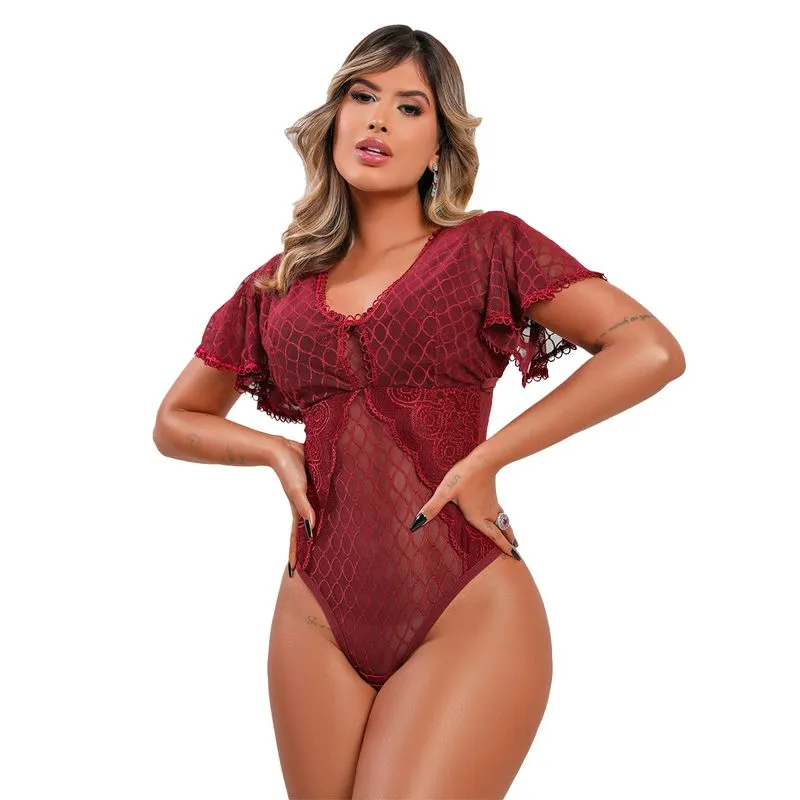 Body Rendado com Manga e Sem Bojo Dy Girl