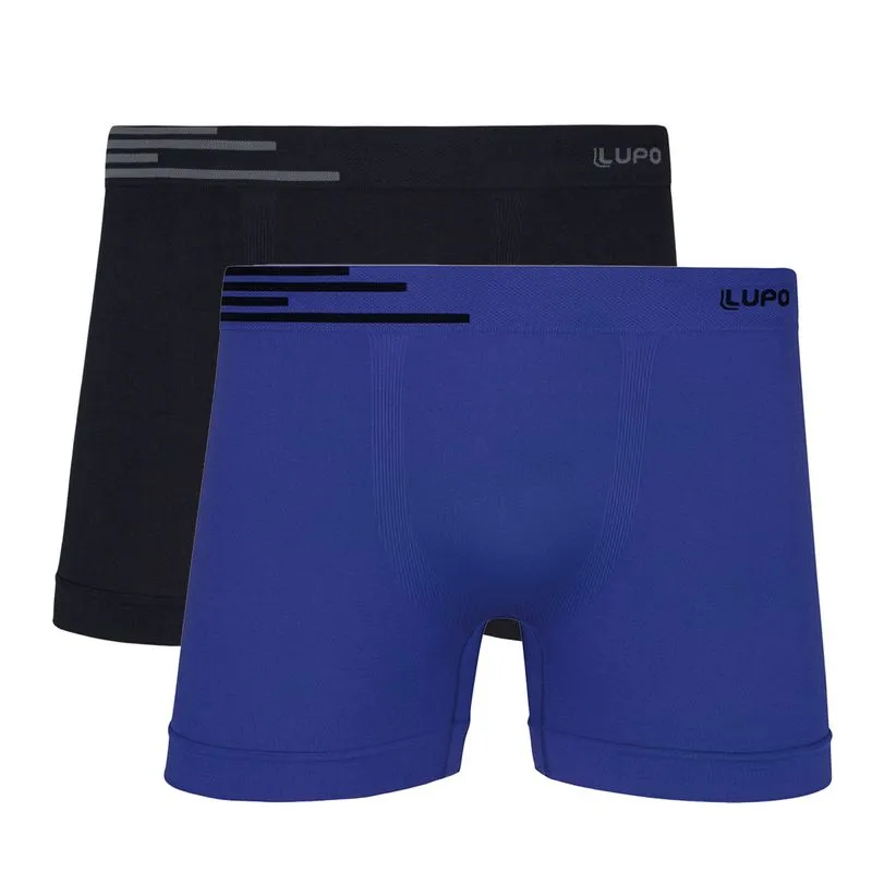 Kit Cueca Boxer Básica 2 Unidades Lupo Kit Cueca Boxer Básica 2 Azul e Preta Unidades Lupo