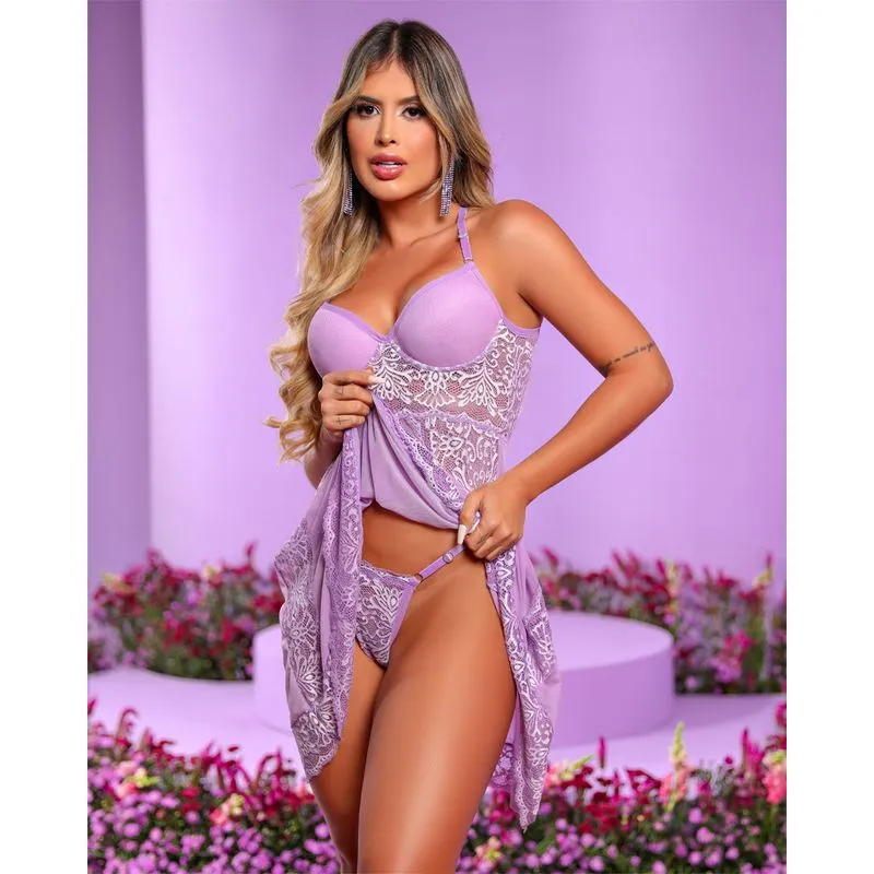 Camisola Luxo com Bojo e Detalhes em Renda Coleção Lavanda Dy Girl