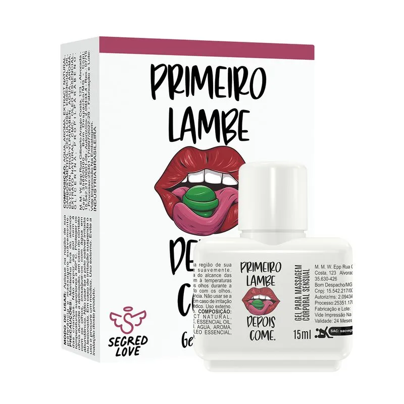 Primeiro Você Lambe, Depois Você Come Gel Térmico Beijável com Tatuagem Temporária 15ml Segred Love