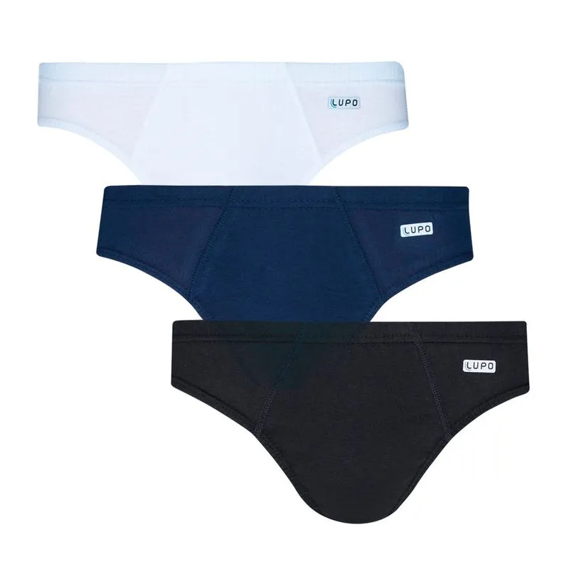 Kit Cueca AM Slip K em Algodão 3 Unidades Lupo Kit Cueca AM Slip K Branco, Marinho e Preto em Algodão 3 Unidades Lupo