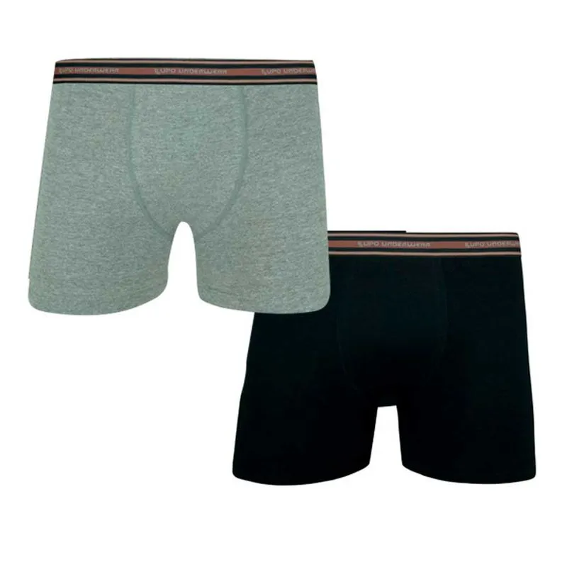 Kit Cueca Boxer em Algodão com 2 Unidades Lupo Kit Cueca Boxer Cinza Mescla e Preto em Algodão com 2 Unidades Lupo