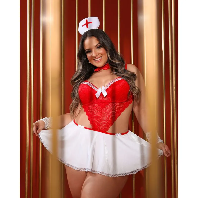 Fantasia Enfermeira Plus Size com Sainha Dy Girl Fantasia Enfermeira Plus Size com Bojo e Sainha Dy Girl