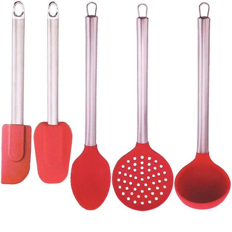 Kit 5 Pegadores De Silicone Vermelho Com Cabo Inox