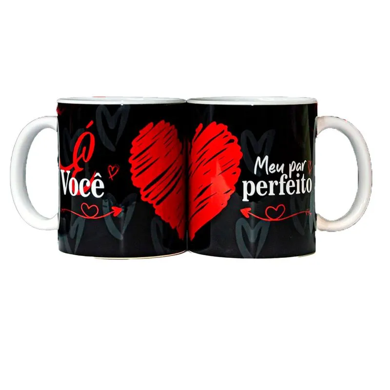 Kit Canecas é Você Meu Par Perfeito 330ml com 2 Unidades Sude Presentes