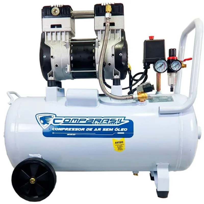 Compressor De Ar Portátil 10,6 Pés 2 Hp 50 Litros Silencioso Isento De Óleo 1500-50l Compbrasil-220v