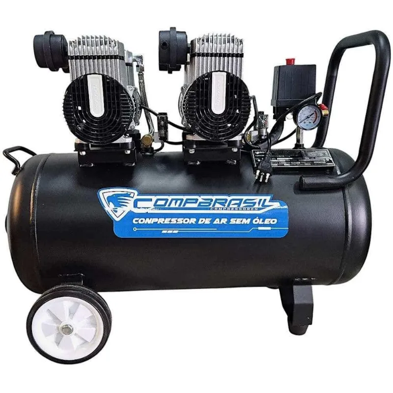 Compressor De Ar Portátil Silencioso 10 Pés 1 Hp 50 Litros Isento De Óleo 1200x2-50l Compbrasil-220v