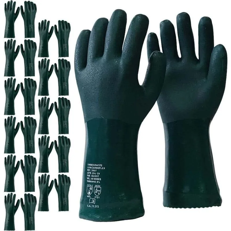Luva Carboflex Pvc Palma Áspera 46 Cm Com 12 Pares Carbografite