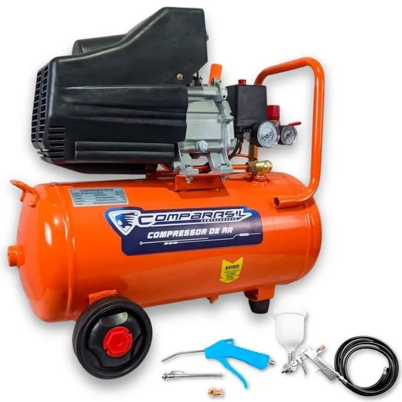 Compressor Portátil 2,0hp 25l Lubrificado Compbrasil Com Kit Para Compressor 6 Peças Ferrari-110v