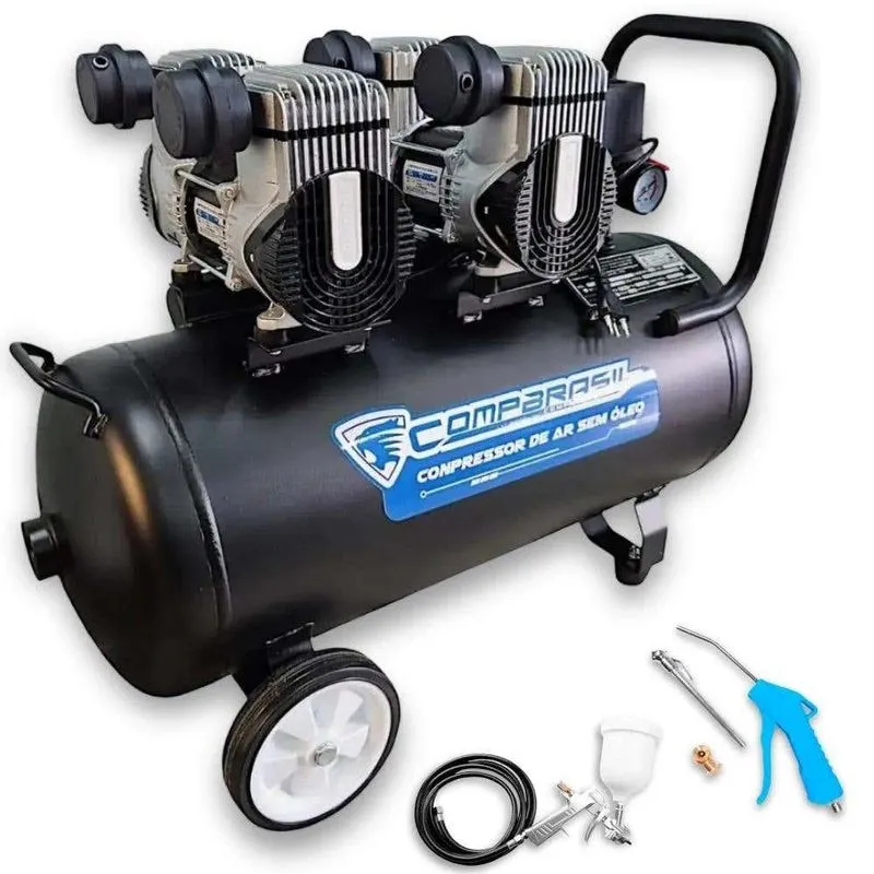 Compressor Portátil 10 Pés 1hp 50l Sem Óleo 1200*2-50l Compbrasil Com Kit 6 Pçs Ferrari