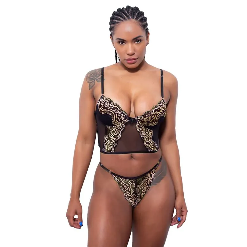 Corselet em Tule com Renda Bicolor com Bojo Hot Love