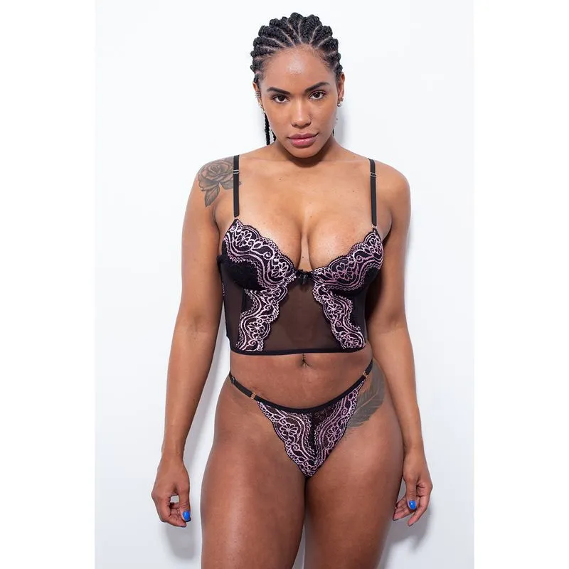 Corselet em Tule com Renda Bicolor com Bojo Hot Love