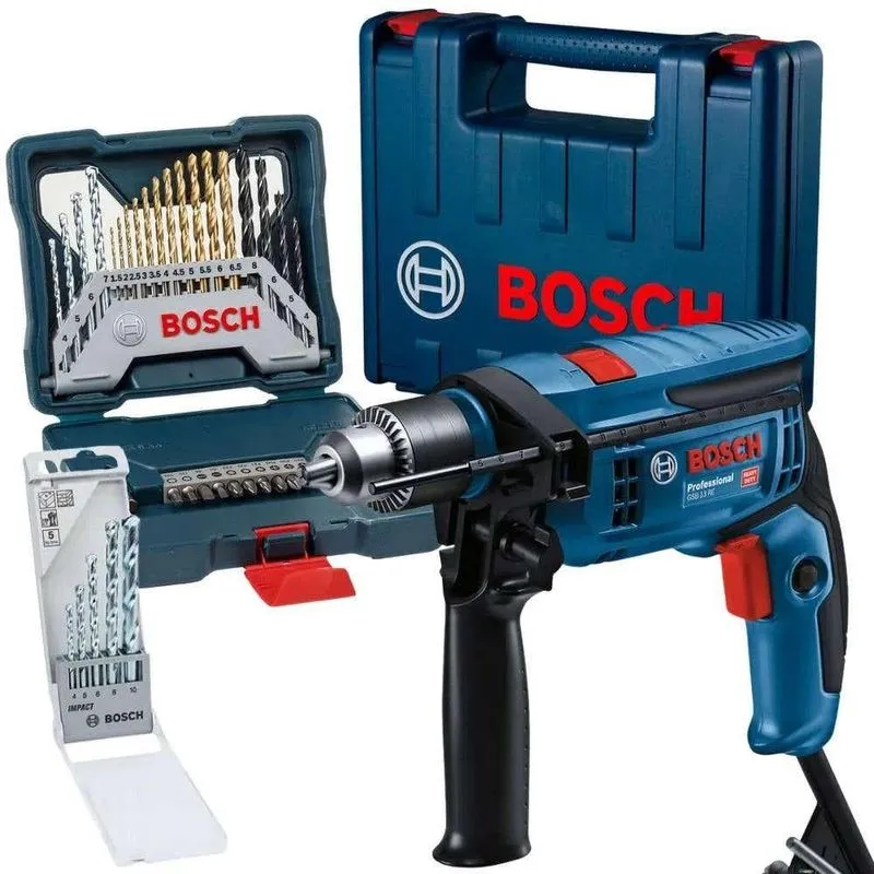 Furadeira De Impacto 1/2pol 750w 12b8 Com Maleta E Kit De Brocas 35 Peças Bosch-220v