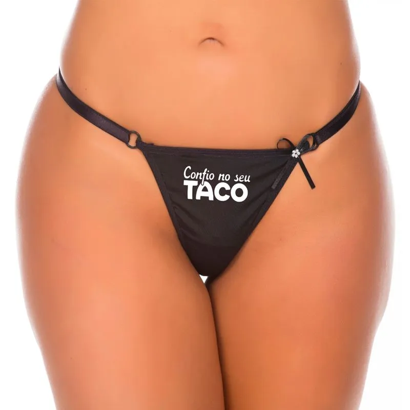 Calcinha Fio Dental com Frase Confio No Seu Taco Pimenta Sexy