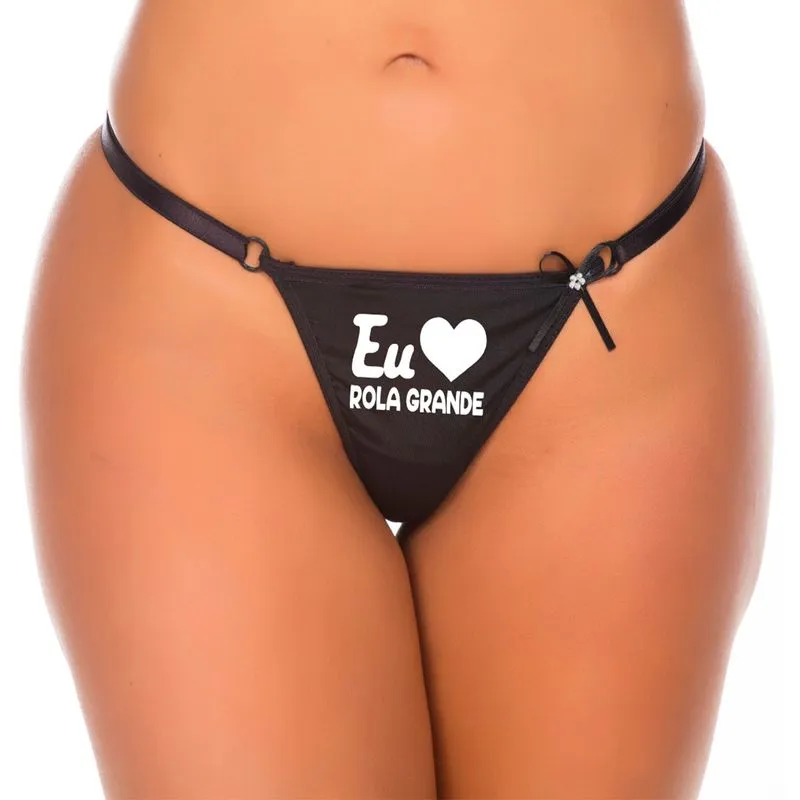 Calcinha Fio Dental com Frase Eu Amo Rola Grande Pimenta Sexy