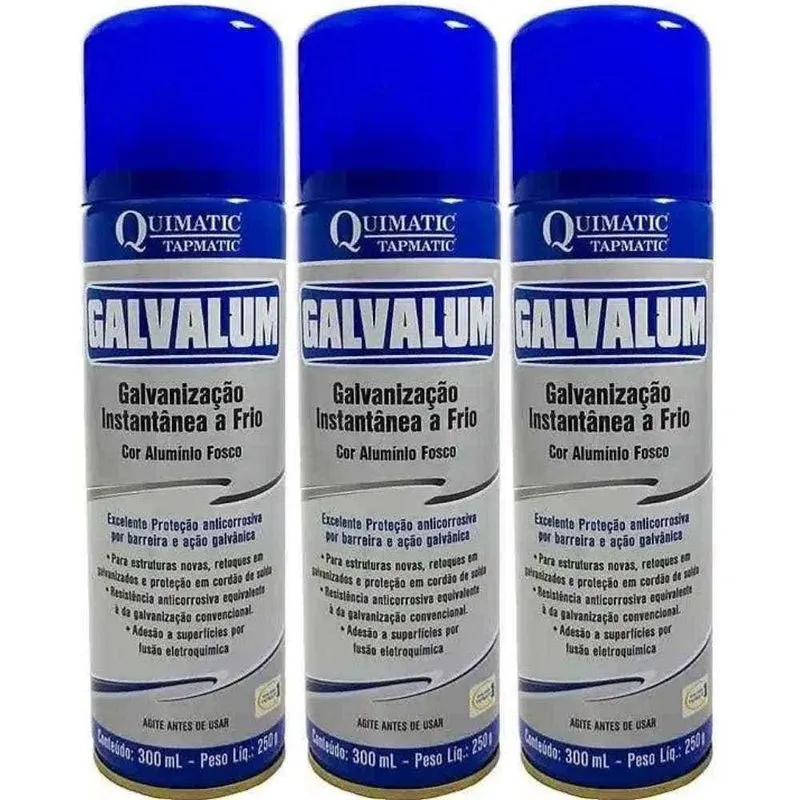 Galvanização A Frio Em Spray Galvalum 300 Ml Com 3 Unidades Dn1 Tapmatic