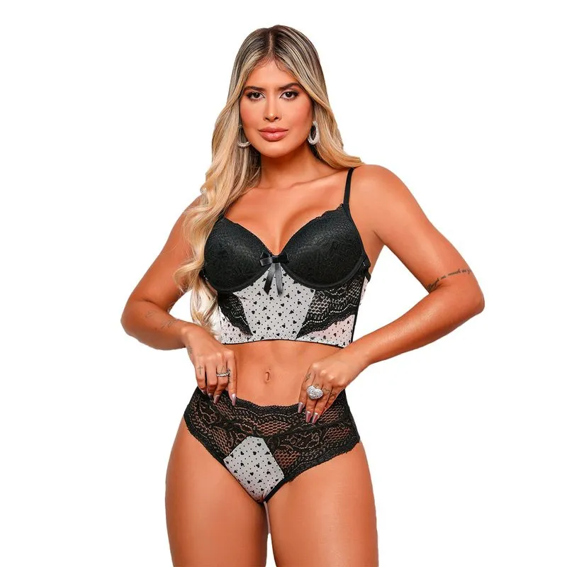Conjunto Cropped Love com Detalhes em Renda Dy Girl