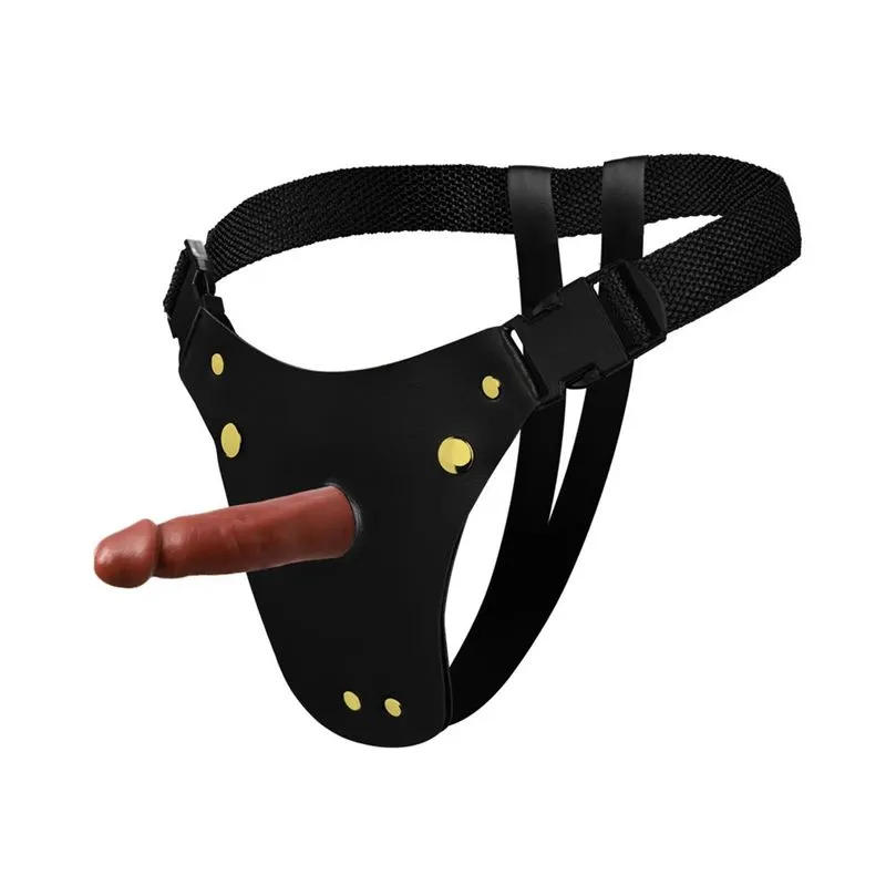 Cinta Peniana em Couro Sintético com Prótese Pênis Realístico 14x3,6cm Soulsex