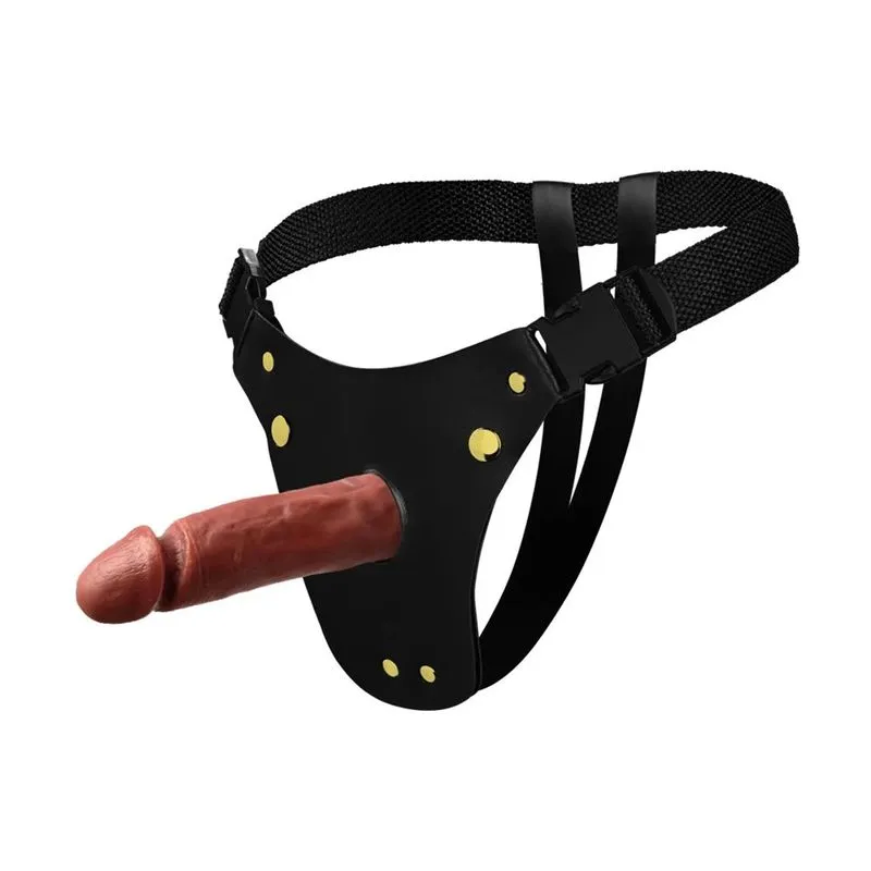 Cinta Peniana em Couro Sintético com Prótese Pênis Realístico 15x4 cm Soulsex