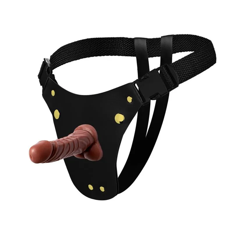 Cinta Peniana em Couro com Prótese Pênis Realístico com Escroto 12,3x3,7cm Soulsex