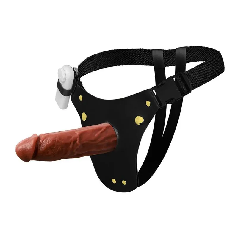 Cinta Peniana Couro com Prótese Realística com Vibro 16X4,5cm Soulsex