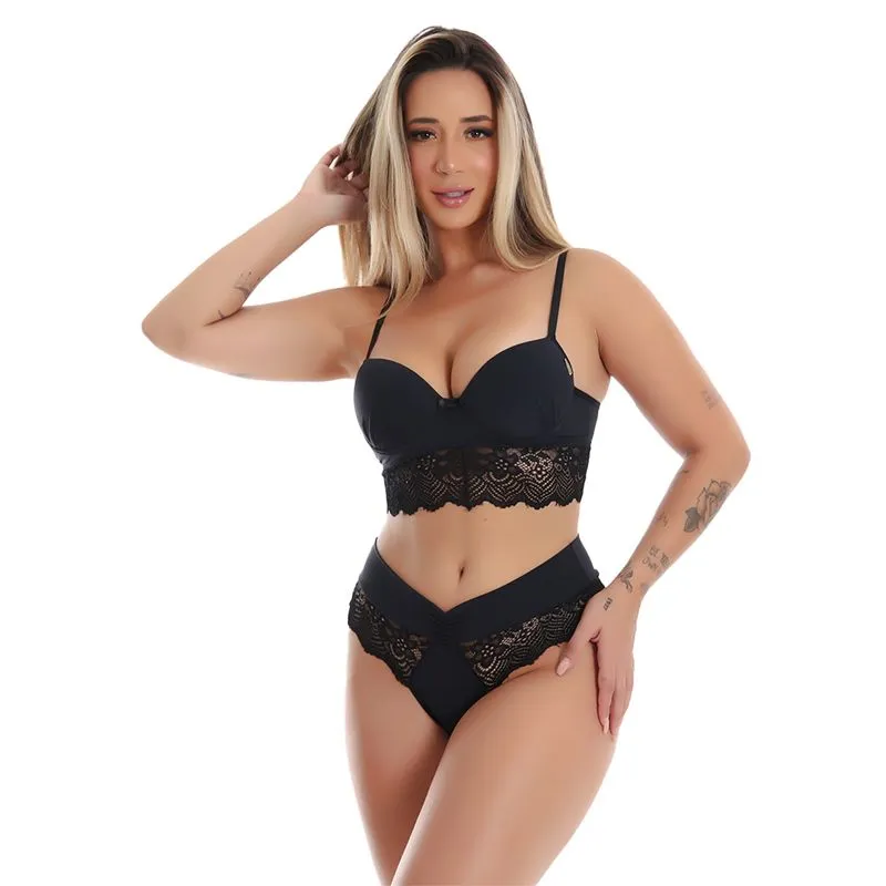 Conjunto Luciane Fio Duplo em Microfibra com Detalhes em Renda Patitex