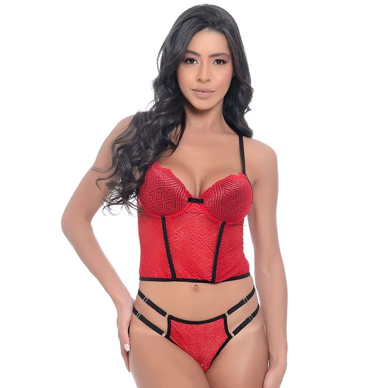 Conjunto Corsele com Bojo e Detalhes em Renda Dira's Lingerie