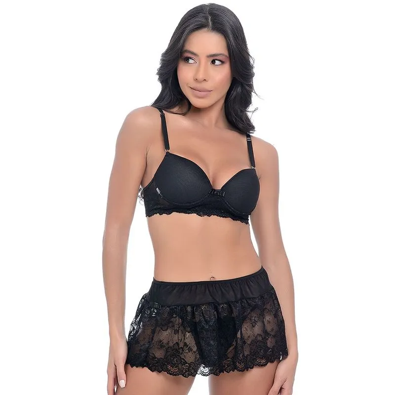 Conjunto Sainha com Bojo e Detalhes em Renda Dira's Lingerie
